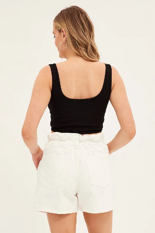 White High Waist Denim Shorts Relaxed