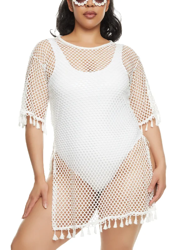 Tassel Trim Fishnet Cover Up