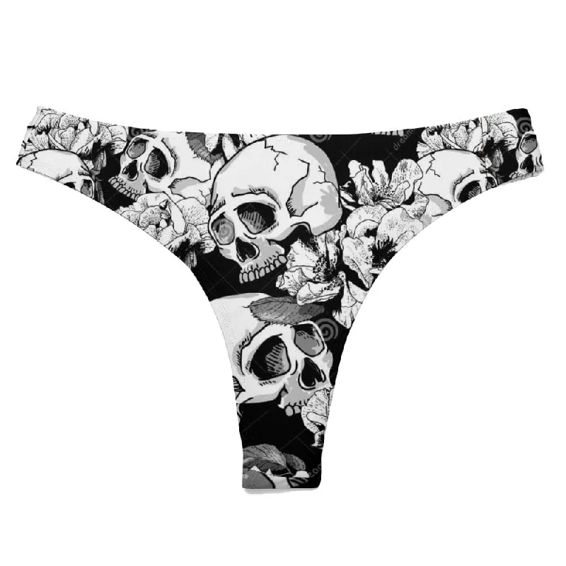 Women's Skull Floral Swimwear Thong Bottom