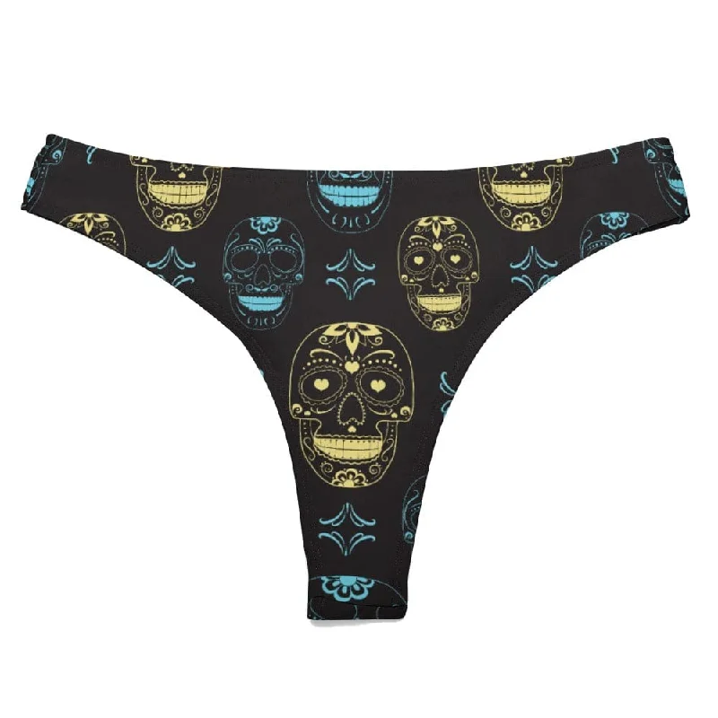 Women's Skull Monchrome Gold Blue Swimwear Thong