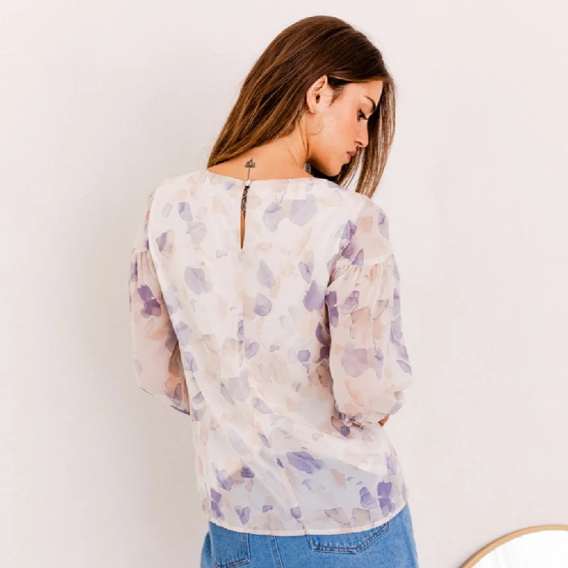 3/4 Puff Sleeve Abstract Print Top (Ivory+ Abstract)