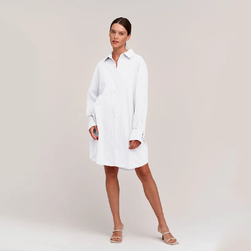 Addison Cotton Poplin Shirt Dress (White)