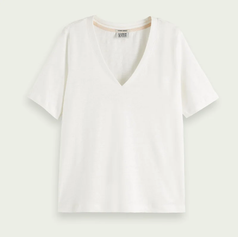 Classic Linen V-Neck T-Shirt (Off White)