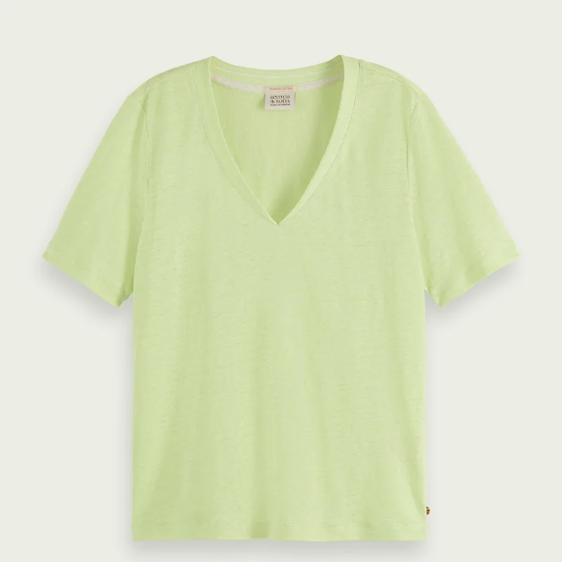 Classic Linen V-Neck T-Shirt (Lime)