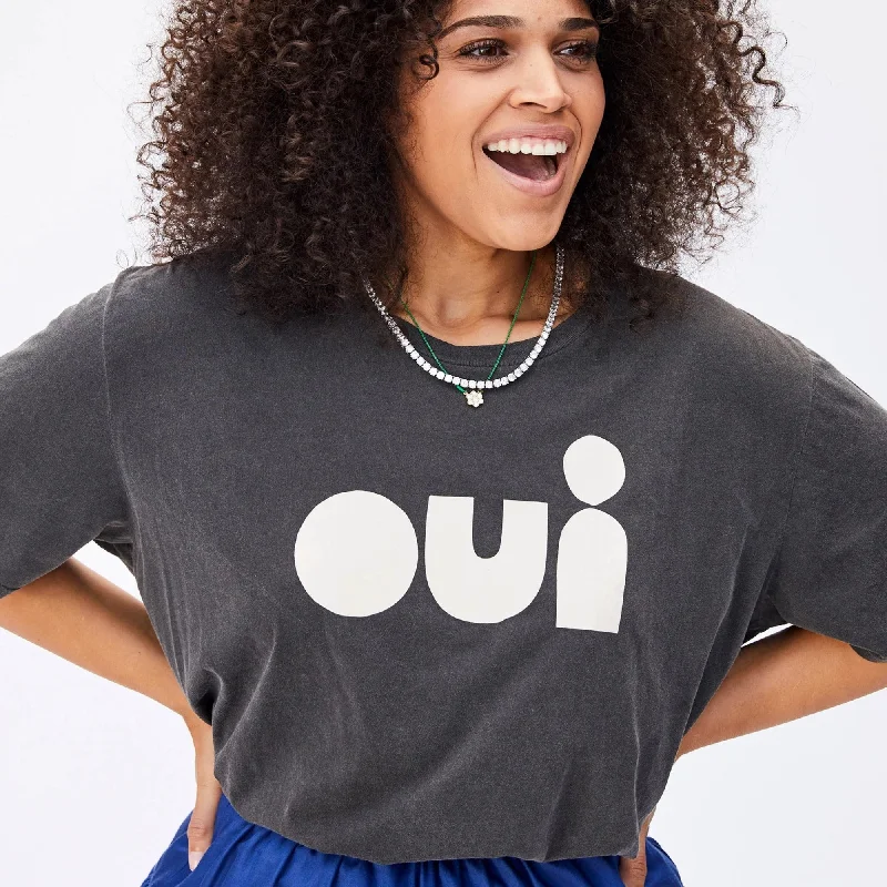 Cutout ""Oui"" Original Fit Tee (Faded Black)