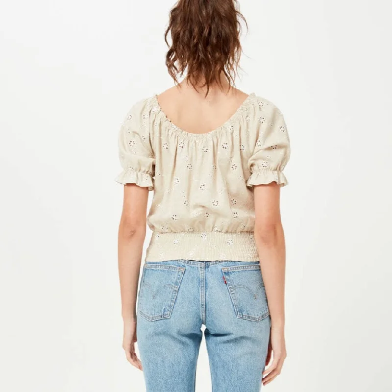 Linen Eyelet Top (Taupe)