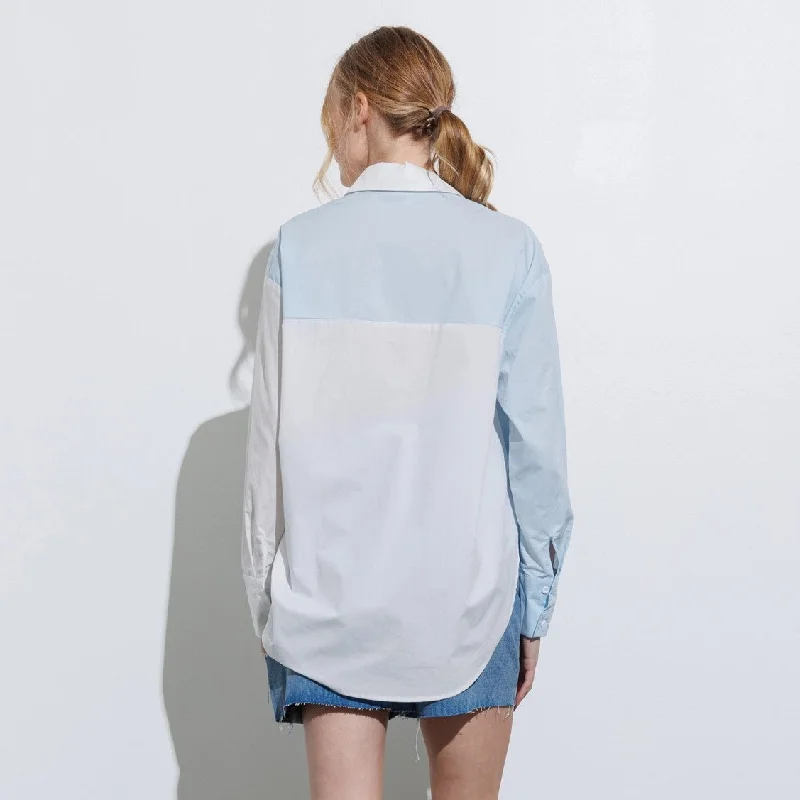 Oversized Colour Block Button Down Shirt (Blue)