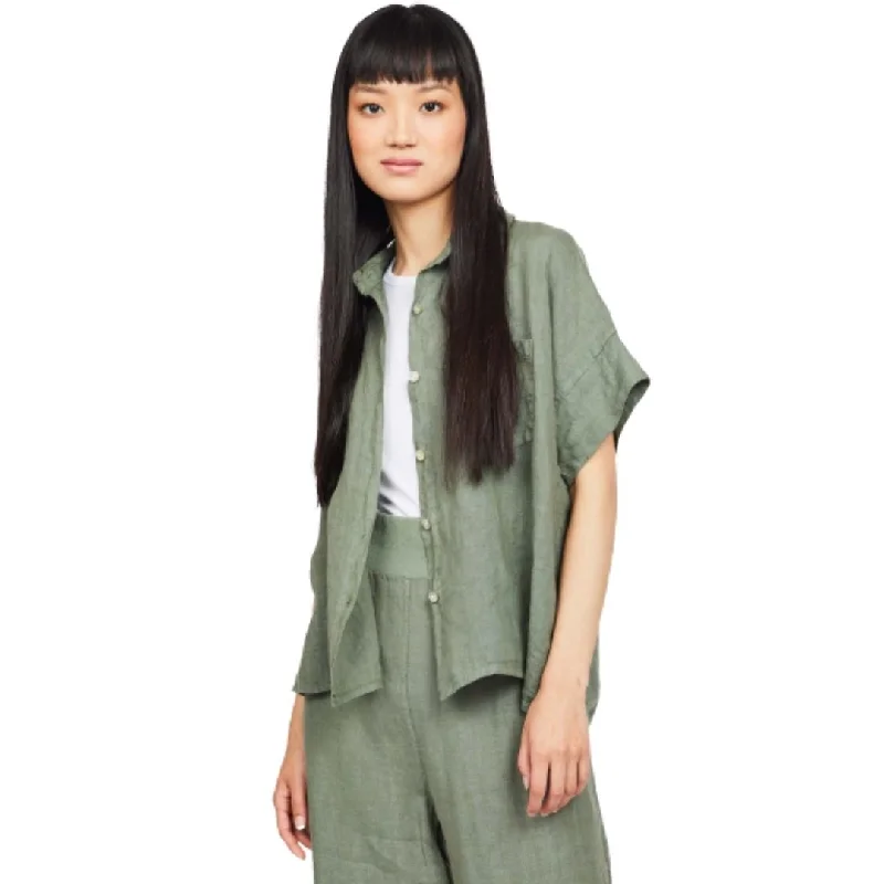 Short Sleeve Linen Blouse (Mediterranean Olive)