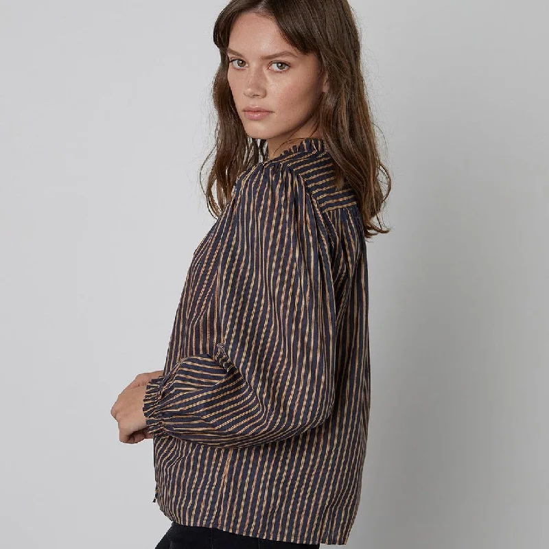 Trudie Printed Stripe Long Sleeve Top (Navy + Red)