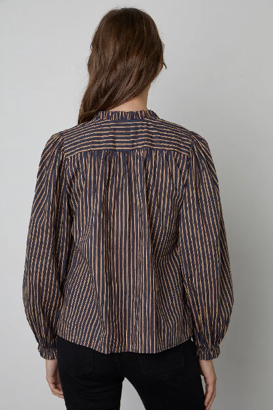 Trudie Printed Stripe Long Sleeve Top (Navy + Red)