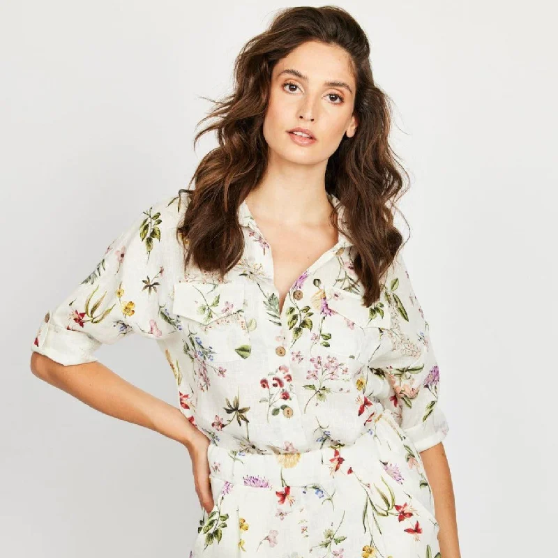 Double Pocket Linen Blouse (Wild Flower Print)