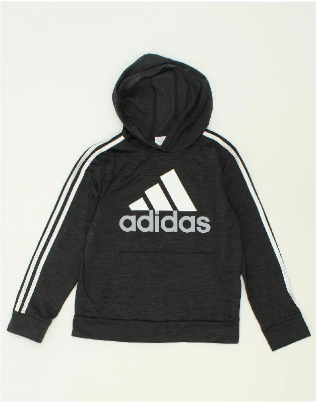 ADIDAS Boys Graphic Hoodie Jumper 10-11 Years Medium Grey Polyester