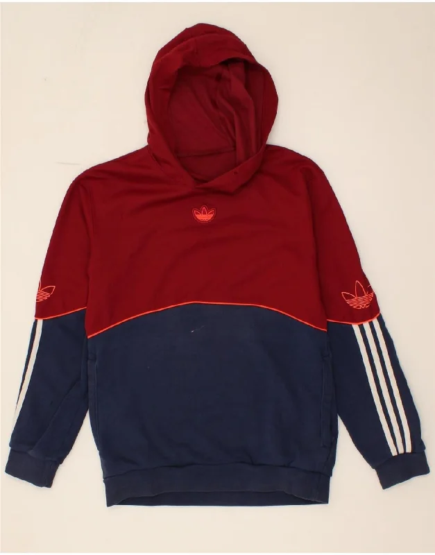 ADIDAS Mens Graphic Hoodie Jumper Small Navy Blue Colourblock Cotton