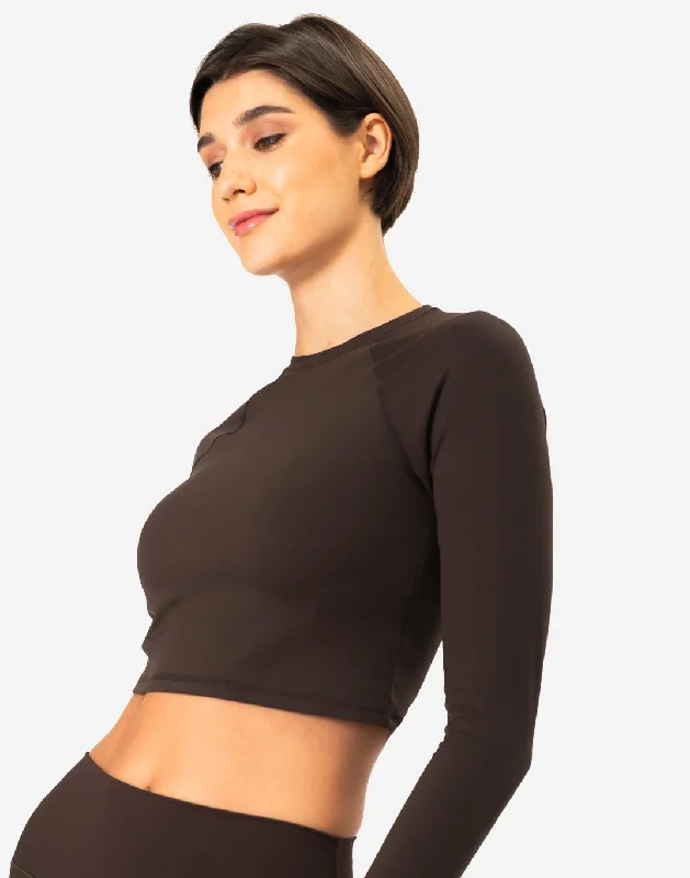 Aurora Long Sleeve Crop Tee in Espresso