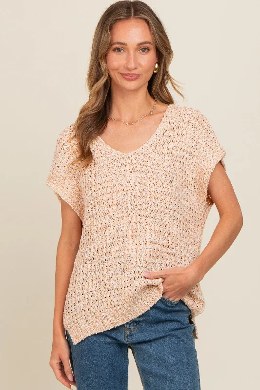 Beige V-Neck Sweater Top