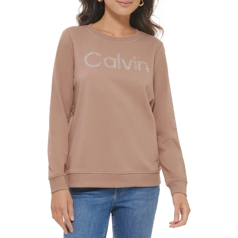 Calvin Klein Womens Ribbed Trim Logo Sweatshirt