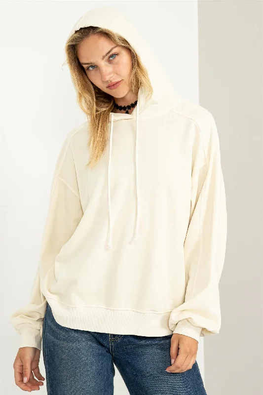 Cream Faded Wash Drawstring Hoodie