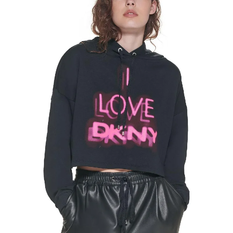 DKNY Womens I LOVE DKNY Cropped Logo Hoodie