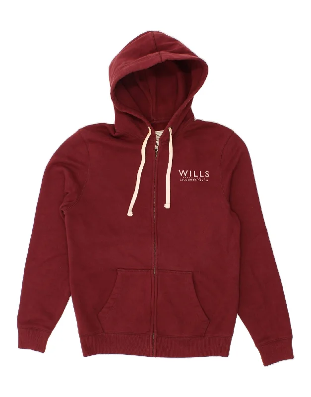 JACK WILLS Mens Classic Fit Zip Hoodie Sweater Medium Burgundy Cotton