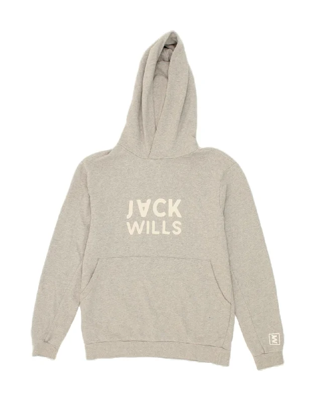 JACK WILLS Mens Graphic Hoodie Jumper Small Grey Cotton