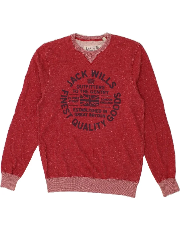 JACK WILLS Mens Graphic Sweatshirt Jumper Medium Red Flecked Cotton