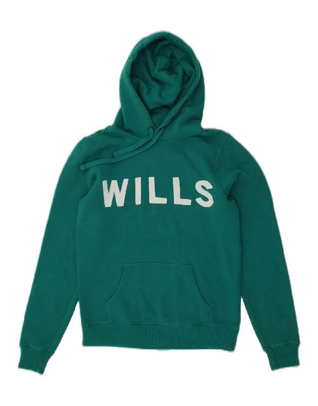 JACK WILLS Womens Graphic Hoodie Jumper UK 12 Medium  Green Cotton