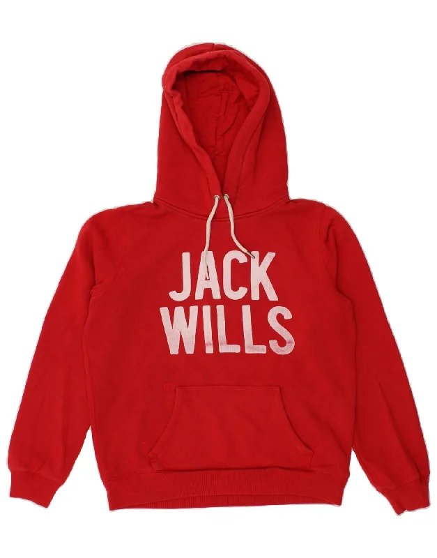 JACK WILLS Womens Graphic Hoodie Jumper UK 12 Medium  Red Cotton