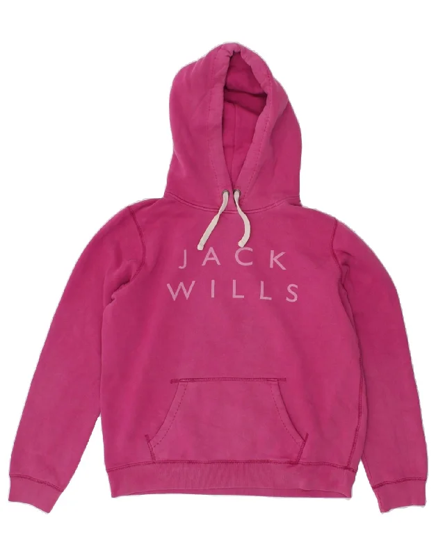 JACK WILLS Womens Graphic Hoodie Jumper UK 16 Large Pink Cotton