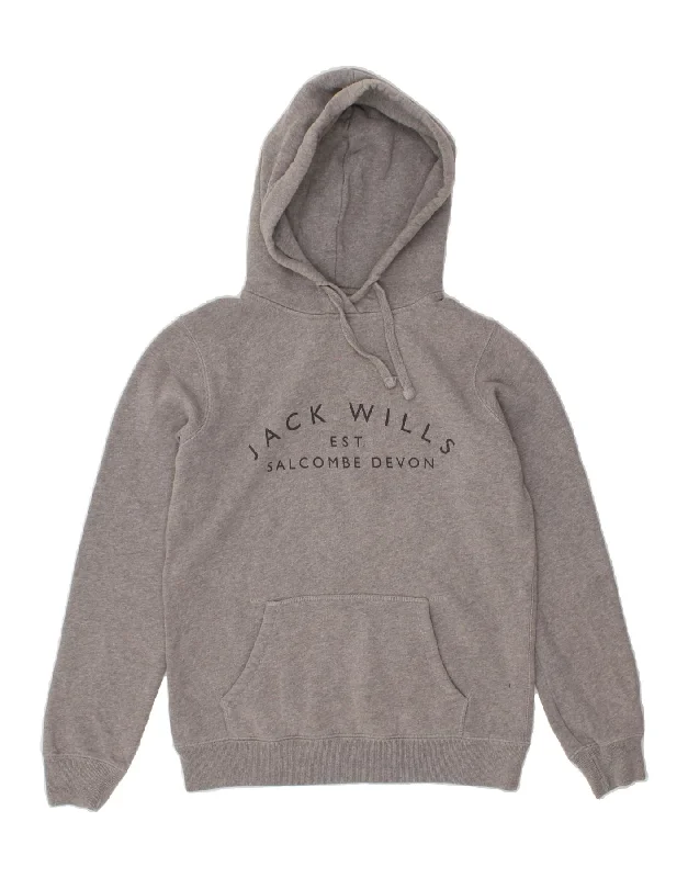 JACK WILLS Womens Graphic Hoodie Jumper UK 8 Small Grey