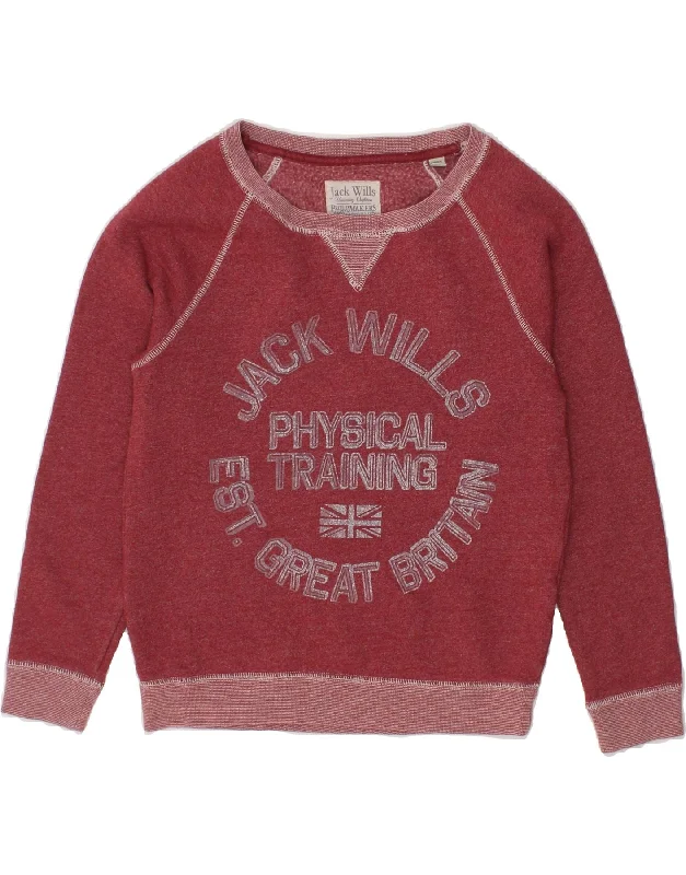 JACK WILLS Womens Graphic Sweatshirt Jumper UK 8 Small Red Cotton