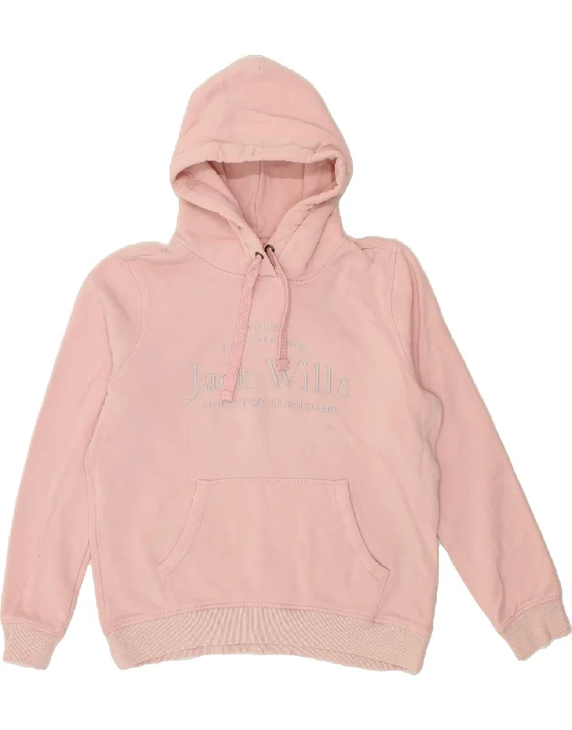 JACK WILLS Womens Oversized Graphic Hoodie Jumper UK 14 Large  Pink Cotton