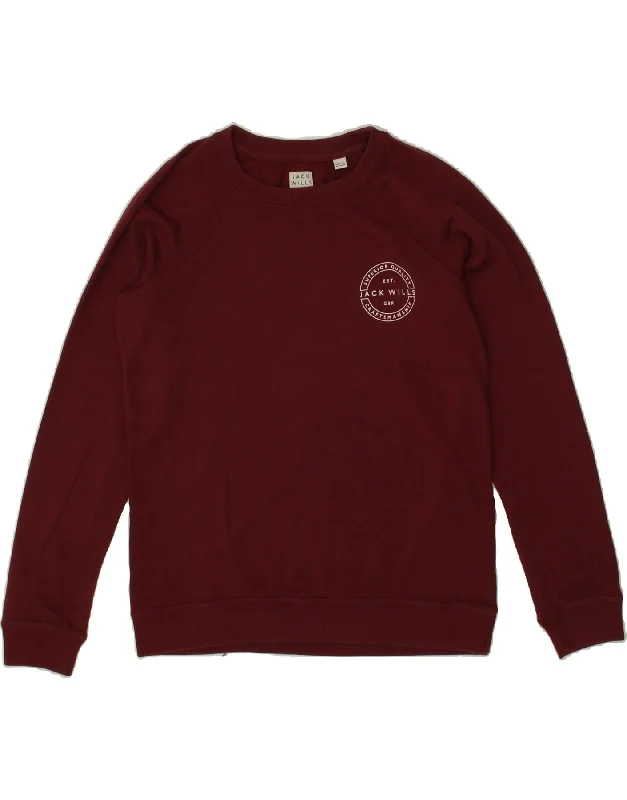 JACK WILLS Womens Sweatshirt Jumper UK 10 Small  Burgundy Cotton