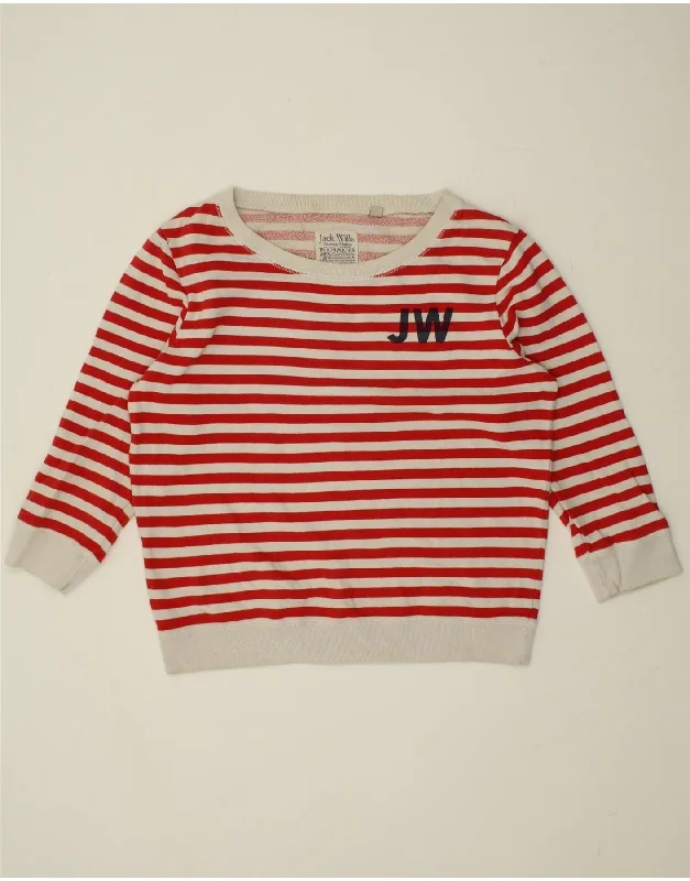 JACK WILLS Womens Sweatshirt Jumper UK 12 Medium  Red Striped Cotton