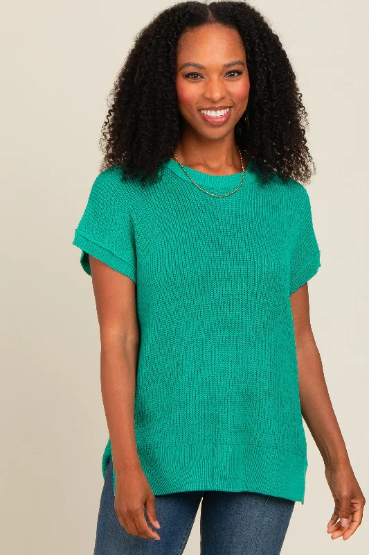 Jade Dolman Short Sleeve Side Slit Sweater Top