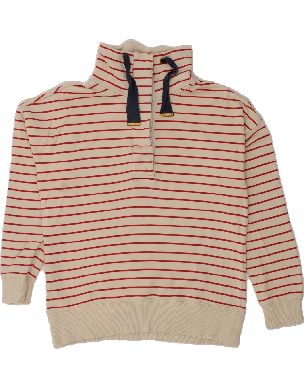 JOULES Womens Button Neck Sweatshirt Jumper UK 12 Medium  Beige Striped