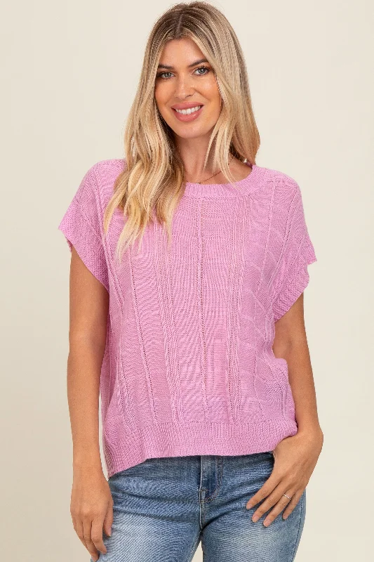 Lavender Knit Short Sleeve Sweater Top