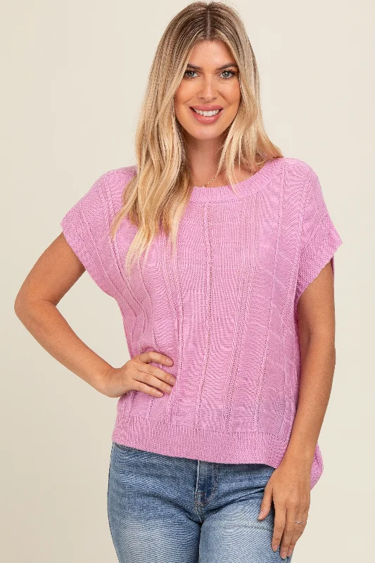 Lavender Knit Short Sleeve Sweater Top