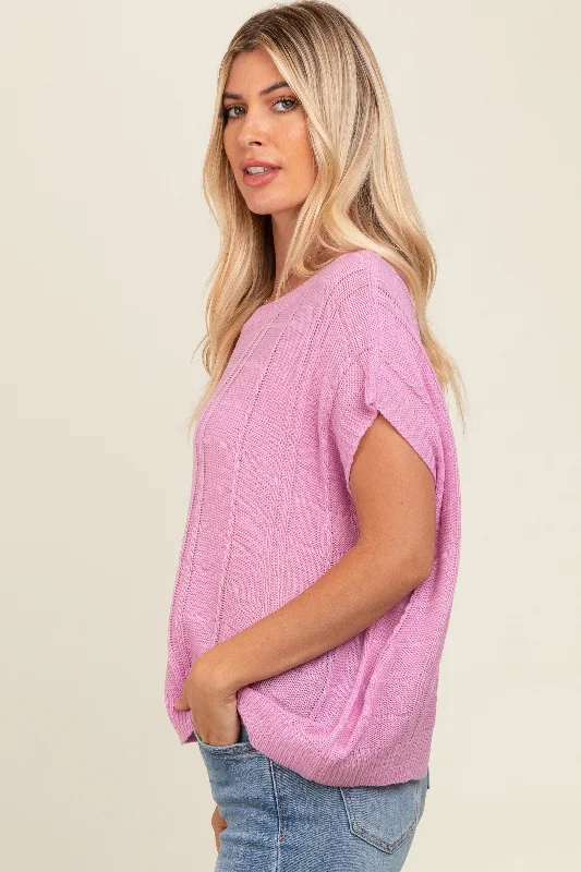 Lavender Knit Short Sleeve Sweater Top