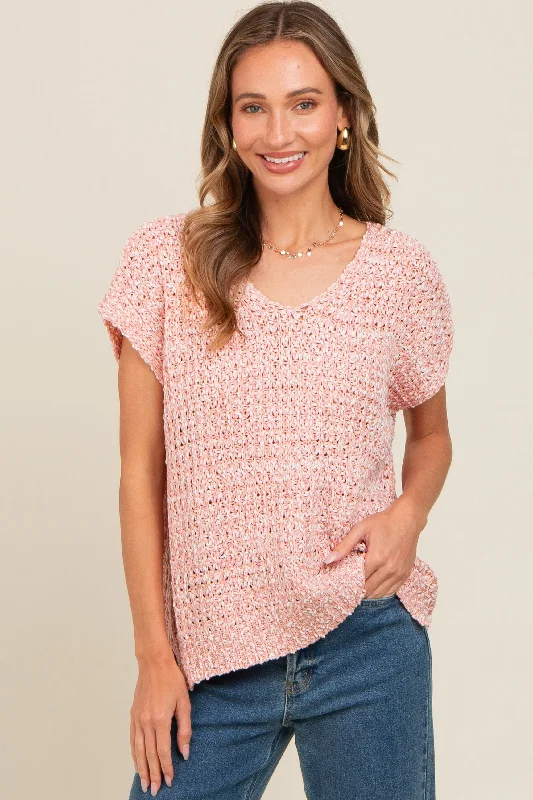 Light Pink V-Neck Sweater Top