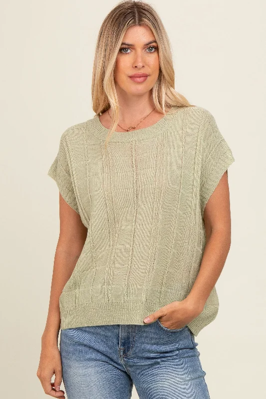 Mint Green Knit Short Sleeve Sweater Top