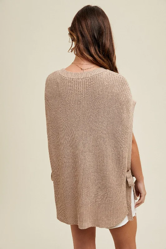 Mocha Chunky Knit Side Tie Sweater Top