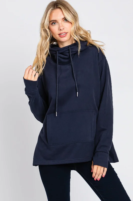 Navy Cowl Neck Hooded Sweatshirt