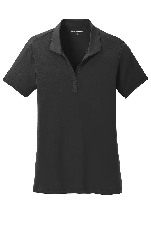 Port Authority Womens Cotton Touch Performance Moisture Wicking Short Sleeve Polo Shirt - Black