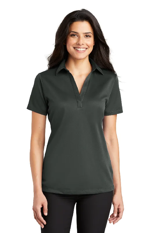 Port Authority Womens Silk Touch Performance Moisture Wicking Short Sleeve Polo Shirt - Steel Grey