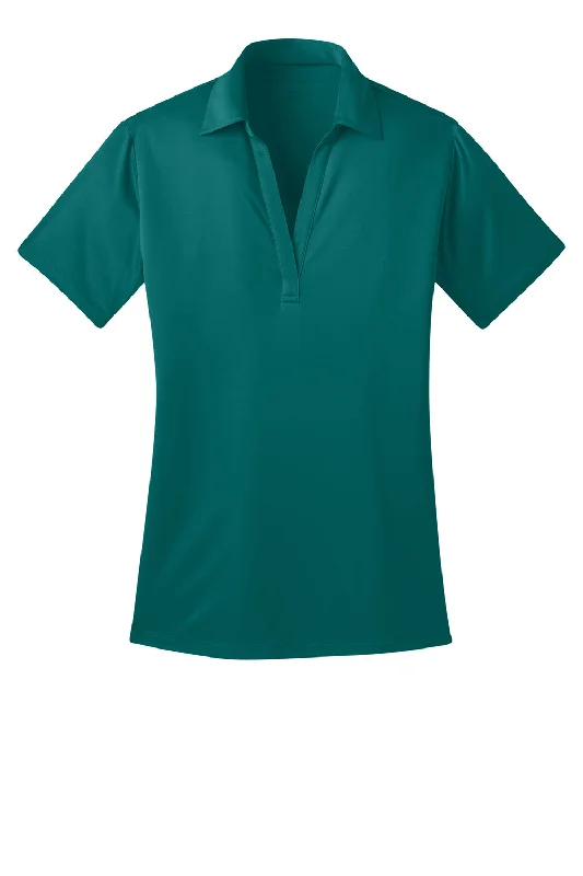 Port Authority Womens Silk Touch Performance Moisture Wicking Short Sleeve Polo Shirt - Teal Green