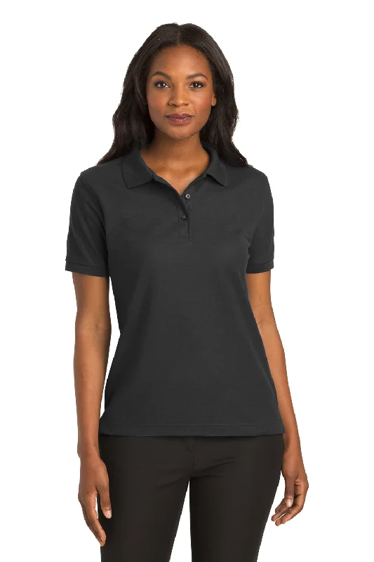 Port Authority Womens Silk Touch Wrinkle Resistant Short Sleeve Polo Shirt - Black