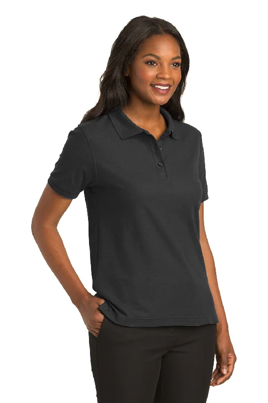 Port Authority Womens Silk Touch Wrinkle Resistant Short Sleeve Polo Shirt - Black