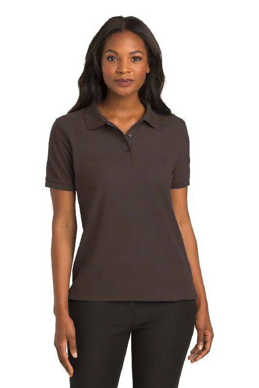 Port Authority Womens Silk Touch Wrinkle Resistant Short Sleeve Polo Shirt - Coffee Bean Brown