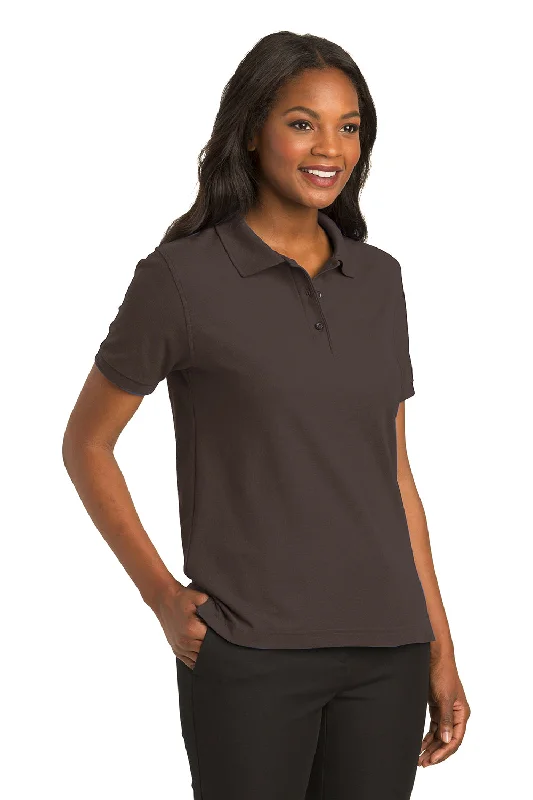 Port Authority Womens Silk Touch Wrinkle Resistant Short Sleeve Polo Shirt - Coffee Bean Brown