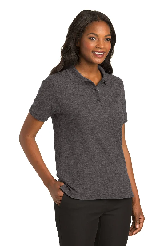 Port Authority Womens Silk Touch Wrinkle Resistant Short Sleeve Polo Shirt - Heather Charcoal Grey